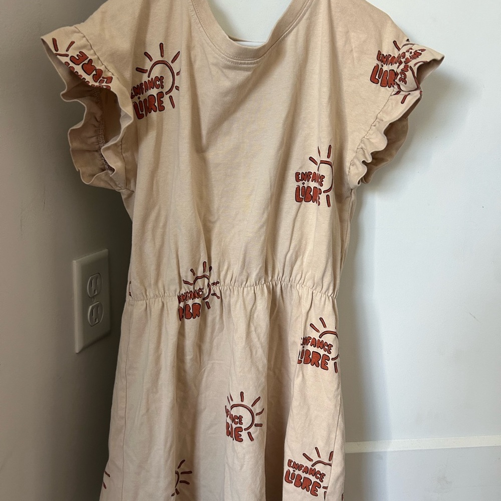 Kids Beige Sun-Print Cotton Dress